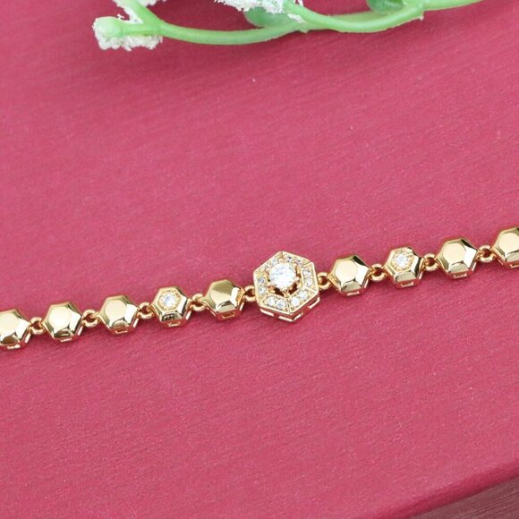 "Hexagon Rose Gold Bracelet with Crystal Detail, XPBL0980 - Picture 12 of 13